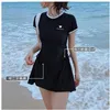 Women's Swimwear Female Student Split Boxer Pants Slim Korean Girl Black Swimsuit One Piece Spring Skirt Conservative