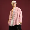 Vêtements ethniques Vintage Velours Rose Stand Collier Plaque Bouton Tang Costume Top Coat Vêtements Chinois Hommes Printemps Automne Casual Tai Chi