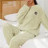 Women's Sleepwear Women Pajamas Set Winter Fleece Velvet 2 Piece Home Suit Fluffy Solid Warm Night Wear