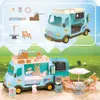 School Bus Book Shelf 1/12 Dollhouse Forest Family Ice Cream Sales Vehicle Miniature Furniture For Girl Play House Birthday Gift 240129