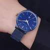 Relojes de pulsera para hombre con correa azul, reloj de cuarzo resistente al agua con fecha, reloj de pulsera de acero completo para hombre, relojes de pulsera 320U