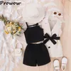 Clothing Sets Prowow 4-7Y Summer Kids Girl Blazer Outfit Lapel Button Jacket Crop Top Solid Shorts Belted 4pcs Clothes With Hat