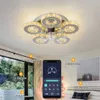 Lâmpada moderna de ventilador de teto LED de cristal com controle remoto, lustre de teto variável para quarto e sala de estar, 110V / 220V, controle de APP - YQ240201