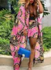 Kvinnors träningsdräkter Casual Printed Outfits Kvinnor Fashion Long Cardigan och High midjeshorts 2 Piece Set 2024 Summer Female Oversize Top
