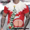 メンズTシャツメリークリスマスTシャツ夏のカジュアルトップスティーティーズ男性ファッション半袖服をかわいいサンタクロースプリントストリートウェア