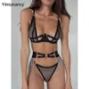Yimunancy Set erotico in rete da donna Lingerie gotica nera con catena ritagliata decorata 240127