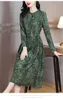 Casual Dresses 2024 Silk Dress Print Long Sleeve Green Satin Midi Women Vintage Party Spring Autumn Elegant Vestidos