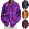 Chemises décontractées pour hommes Mardi Gras Boho Vintage Carnaval Graffiti Imprimer Top Blouses Manches longues Bouton de revers Loisirs Chemise hawaïenne