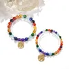 Strand Lii Ji pierre naturelle 7 Chakras perles 6mm/8mm avec acier inoxydable plaqué or arbre breloque Bracelet élastique