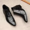 Sapatos pretos genuínos para homens, tornozelo de alta qualidade, tipo italiano, vestido masculino, botas de couro de vaca