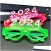 Outros suprimentos de festa de evento Decoração de festa LED Light Up 2024 Óculos Brilhantes Óculos Rave Glow Shutter Shades Eyewear para Ne Dhzvt