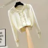 Fashion Women Long Sleeve Slim Cardigans Sweaters Korean Spring Autumn ONeck Diamonds Allmatch Solid Casual Knitted Tops 240126