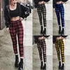 Leggings femininas 2024 streetwear cintura alta spandex mulheres tamanho grande XS-XXXL moda feminina xadrez lápis calças calças vermelhas