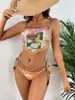 Dames Badmode Vintage Print Bikini Set 2024 Vrouwen Halter Push Up Crop Top Hol Hoge Taille Strand Badpak Kant badpak