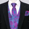 Barry Wang Silk Mens Vest Dress Purple Paisley Solid Slim Waistcoat Suit Tie Hanky Cufflinks Formal Business Sleeveless Jacket 240125