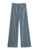 Pantalones de dos piezas para mujer 2024 Verano Vintage Floral Impreso Trajes largos para mujeres Dobladillo atado Crop Top Pierna ancha suelta Mujer 2 conjuntos Trajes