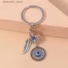 Nyckelringar Lanyards 1PC Böhmen Evil Eye Hamsa Hand Nyckelring för kvinnor Män Blue Eye Sun Feather Key Ring Bag Pendant Car Key Holder Rings Wholesale Q240201