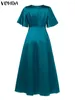 Party Dresses VONDA Summer Dress Women 2024 Elegant Wedding Maxi Long Sundress Casual Sexy V-Neck Short Sleeve Satin Solid Color Vestido