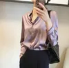 Blusas femininas camisa elegante botão até camisas de manga longa seda crepe cetim negócios senhoras topo blusas mujer de moda