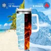 Thermosflessen 1Pc 40oz koeprint geïsoleerde beker met deksel en rietjeRoestvrij stalen koffiebeker met handvatDubbele vacuüm lekvrije mok