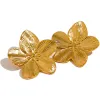 Pendientes vintage sin deslustre de oro amarillo de 14 quilates con forma de flor para mujer, joyería individual y elegante