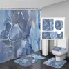 Set di tende da doccia in marmo blu astratto Linea oro Inchiostro Texture Art Modern Luxury Home Bagno Decor Tappetini da bagno Coperchio del WC 240125