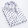 Vår- och höstlång ärm Slim Fit Thin Casual Business Stripe Polo Collar Panel Button Pocket Oversize Mens Shirt 240201