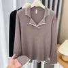 Stylish Lapel Block Color Sweaters Plus Size Women Clothing Autumn Winter Slim Knitting Pullover Jumpers C26 2376 240122