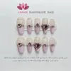 Druk op nagels Ballerina halflange met hart Strass Ontworpen charme Kunstnagels met lijm Bling Kunstnagels voor meisjes 240201