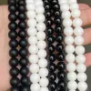 Perles Natural Black Blanc Agates perles ternes polonaises Matte onyx Agates Round Loose Perles pour les bijoux Making DIY Bracelets 15 "en gros