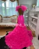 Fuchsia Roze Zeemeermin Afrikaanse Prom Ceremonie Jurken voor Vrouwen Sparkly Diamond Ruches Rok Avondjurk vestido elegantie