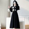 Casual Dresses Long Sleeves Autumn Winter Knit Dress Black V-neck Women Woman Clothing Trendyol Vintage Streetwear Skirts Fashion 2024