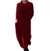 カジュアルドレス女性ミディドレスソフトプルオーバーウォームミッドカーフの長さの女性の長袖のソリッドカラーラウンド