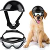 Vêtements pour chiens ATUBAN Lunettes de soleil et casque pour animaux de compagnie Lunettes réglables Chapeau de vélo de moto pour moyen ou grand