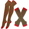 Women Socks Christmas Female Halloween High Festive Cosplay Striped Gloves Sock Set