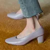 Dress Shoes Women' Pumps Round Toe Korea Style Elegant Soft Cozy Med Heels Slip On Real Leather Cowhide Heel Work