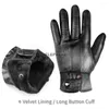 Cycling Gloves Autumn Winter Leather Women Thermal Plush Lined Black Motorcycle Driving Protective Mittens