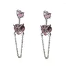 Серьги Guftm Pink Crystal Long Tassel Heart Ladies Fashion Fashion изящное изящное со страза