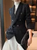가을 스타일의 작은 향기로운 검은 기질 양모 양복 재킷 여성 자기 배양 정장 블라우스 240201