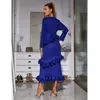 Ethnische Kleidung Elegante Frauen Langarm Bodycon Maxi Kleid Plissee Rüschen Mode Damen Abend Party Kleider Dubai Kaftan Abaya