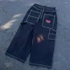 Jeans da uomo Y2K uomo Hip Hop Vintage 3pmwear lettera ricamo Baggy Harajuku Streetwear donna pantaloni larghi dritti neri