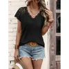 Women's T Shirts Sexy V Neck Hollow Lace Patchwork Kort ärm Tee Femmes Summer Fashion Casual Solid Loose Tops Clothing 2024