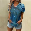 Bloups feminina Mulheres Manga curta Botão de lapela camisa elegante Tops impressos Camisas casuais casuais