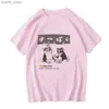 Herren T-Shirts Damen T-Shirt Streetwear Japanisch Harajuku Lustige trinkende Katze T-Shirt 100% Baumwolle Sommer Cartoon T-Shirt Unisex Hip Hop Tops T-Shirts Q240201