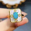 Cluster Rings FS Real S925 Sterling Silver Fine Charm Natural Blue Opal Ring Weddings Jewelry For Women Accessories With Certificate MeiBaPJ