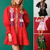 Sıradan Elbiseler Patchwork Pileli Elbise Parlak Pullu A-Line Mini Kadınlar İçin Uzun Kollu Karikatür Desen Partisi Sonbahar Bahar