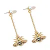 Boucles d'oreilles pendantes Version coréenne, pendentif abeille à franges en perles, ensemble de strass artificiels, longue chaîne, cadeau pour fille