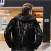 Inverno masculino imitação de couro casaco preto moda quente emenda vison macio e confortável designer gola de pele 1woj