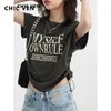 Kvinnors T-skjortor Chic Ven kvinnor Crop Tops Vintage Casual O-Neck DrawString Graphic T-Shirts Streetwear Fashion Tees Female Clothing Summer