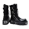 Botas 2023 Botas de invierno para mujer Estilo británico Street Rock Black Metal Tubo medio Knight Martin Botas de motocicleta Zapato Tamaño grande 41-44